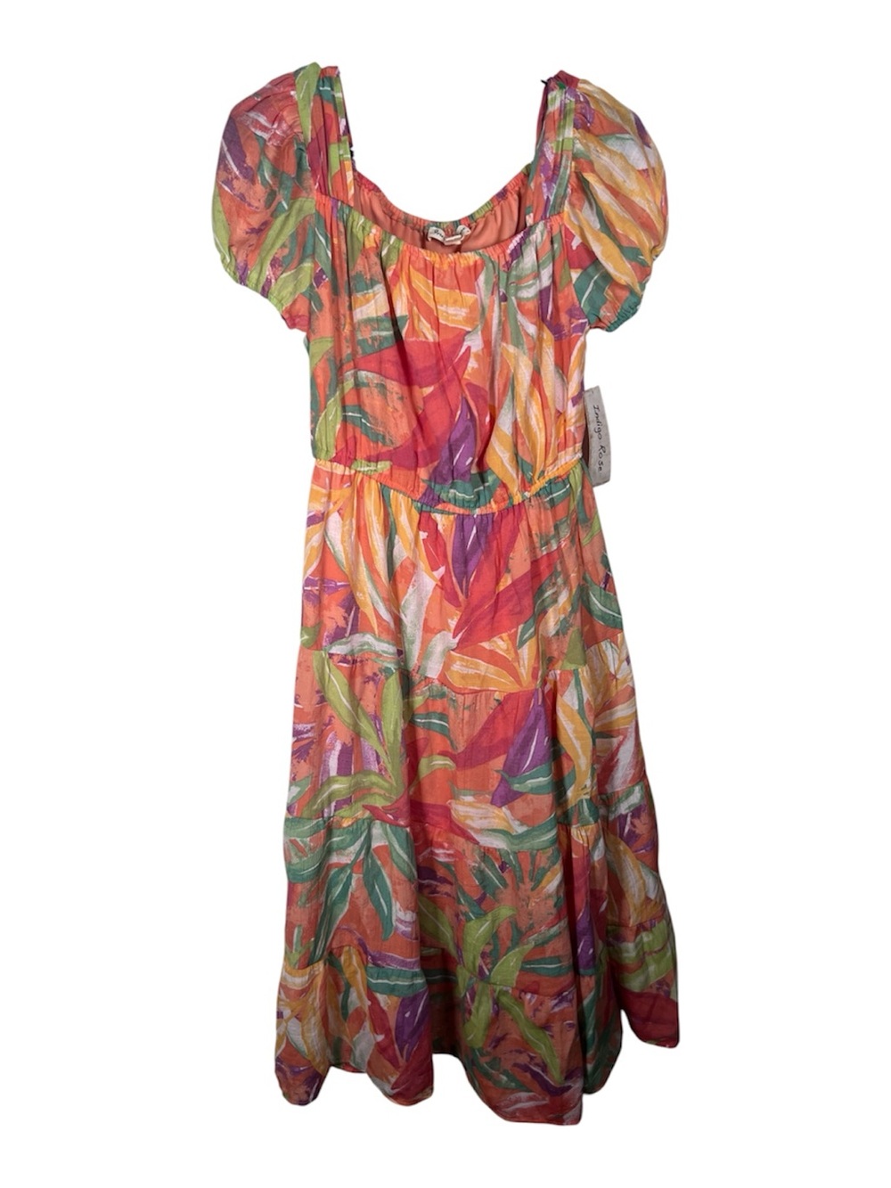 Indigo Rose Women’s Colorful Abstract Botanical Print Puff Sleeve Dress Size S